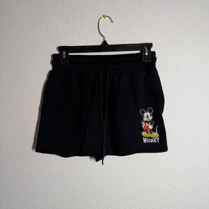 Women Shorts 27 Black Stretch Mickey Mouse Logo Drawstring Casual Everyday Wear